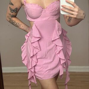 Oh Polly Pink Backless Ruffle Dress